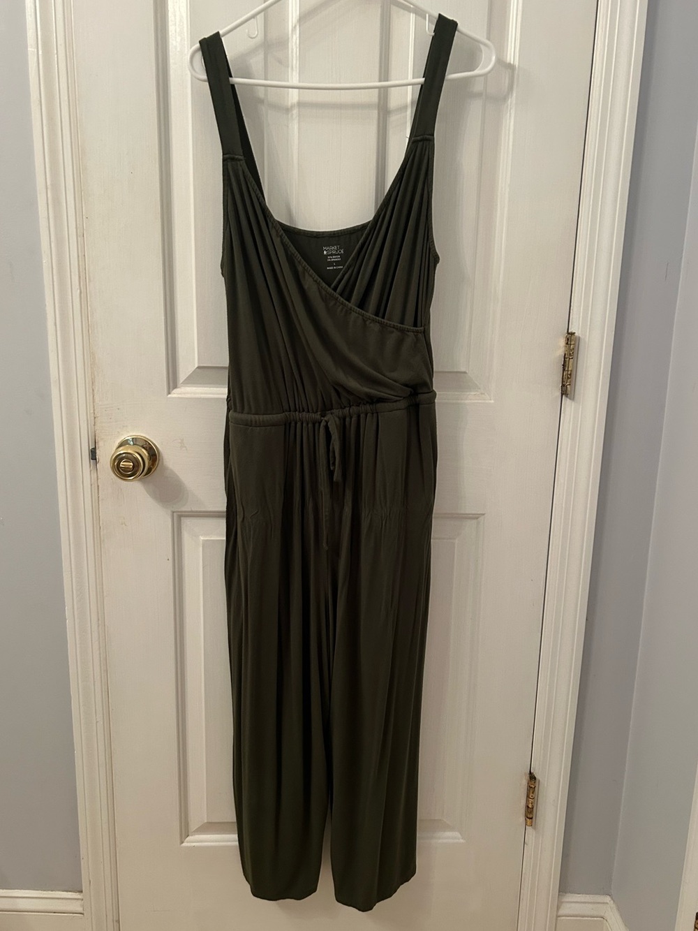 Market & Spruce Olive Green Surplice Jumpsuit